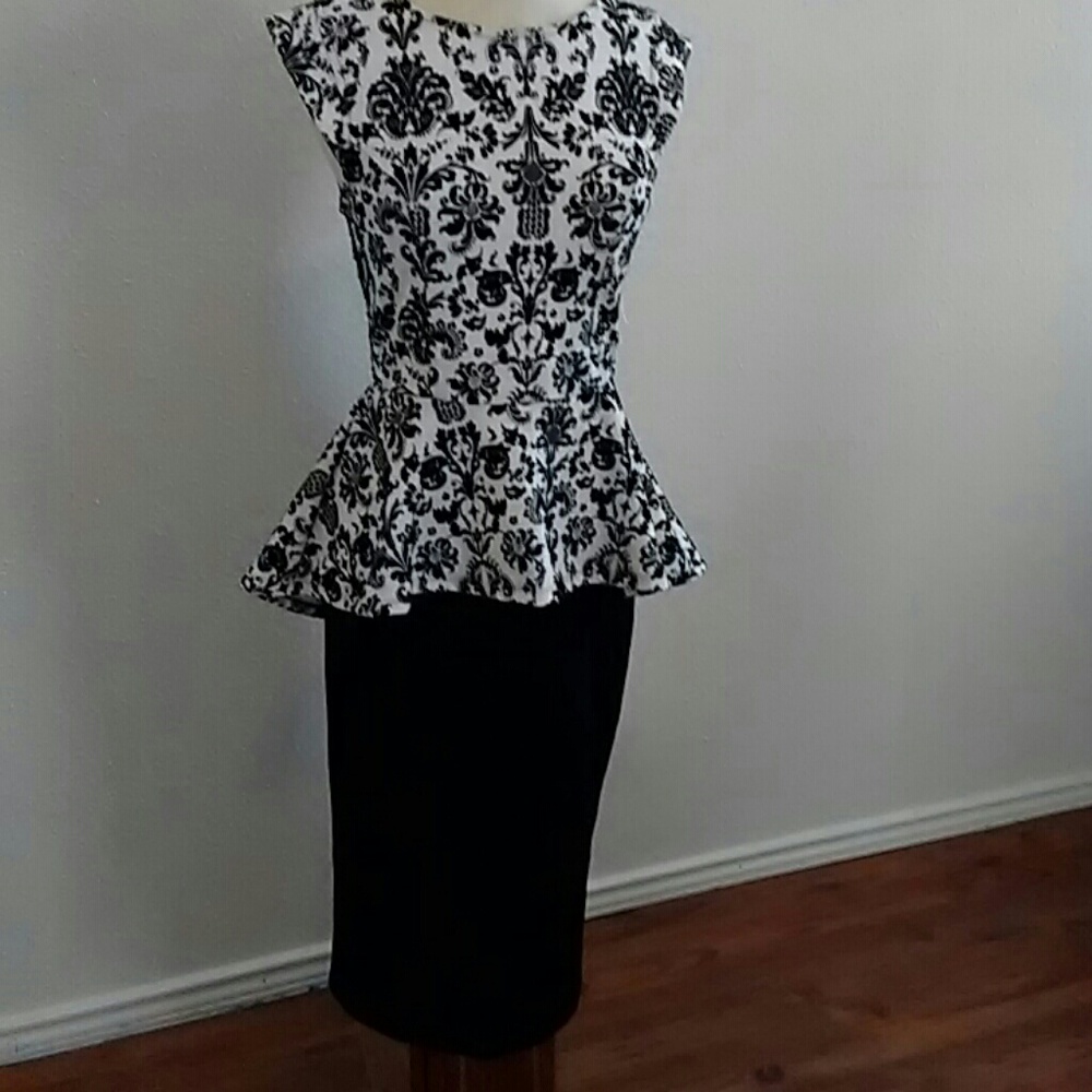 Iris Black and White Peplum Dress